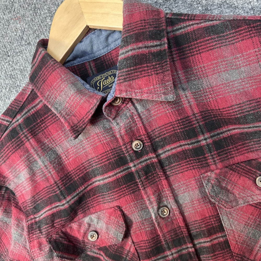 Jachs Men's 100% Cotton Button-Up Flannel Shirt Red Plaid Sz L